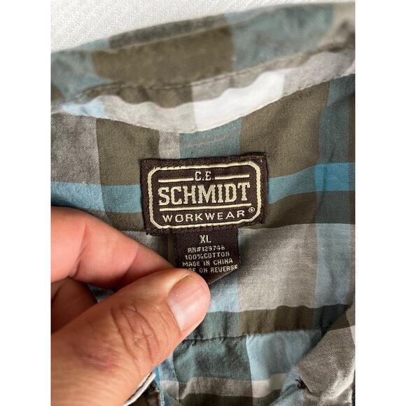 C.E. Schmidt Workwear Men's Plaid Button Down Shirt XL Blue Gray White - Picture 5 of 8